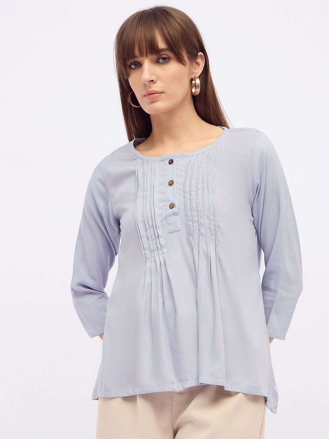 

DressBerry Mandarin Collar Top, Blue