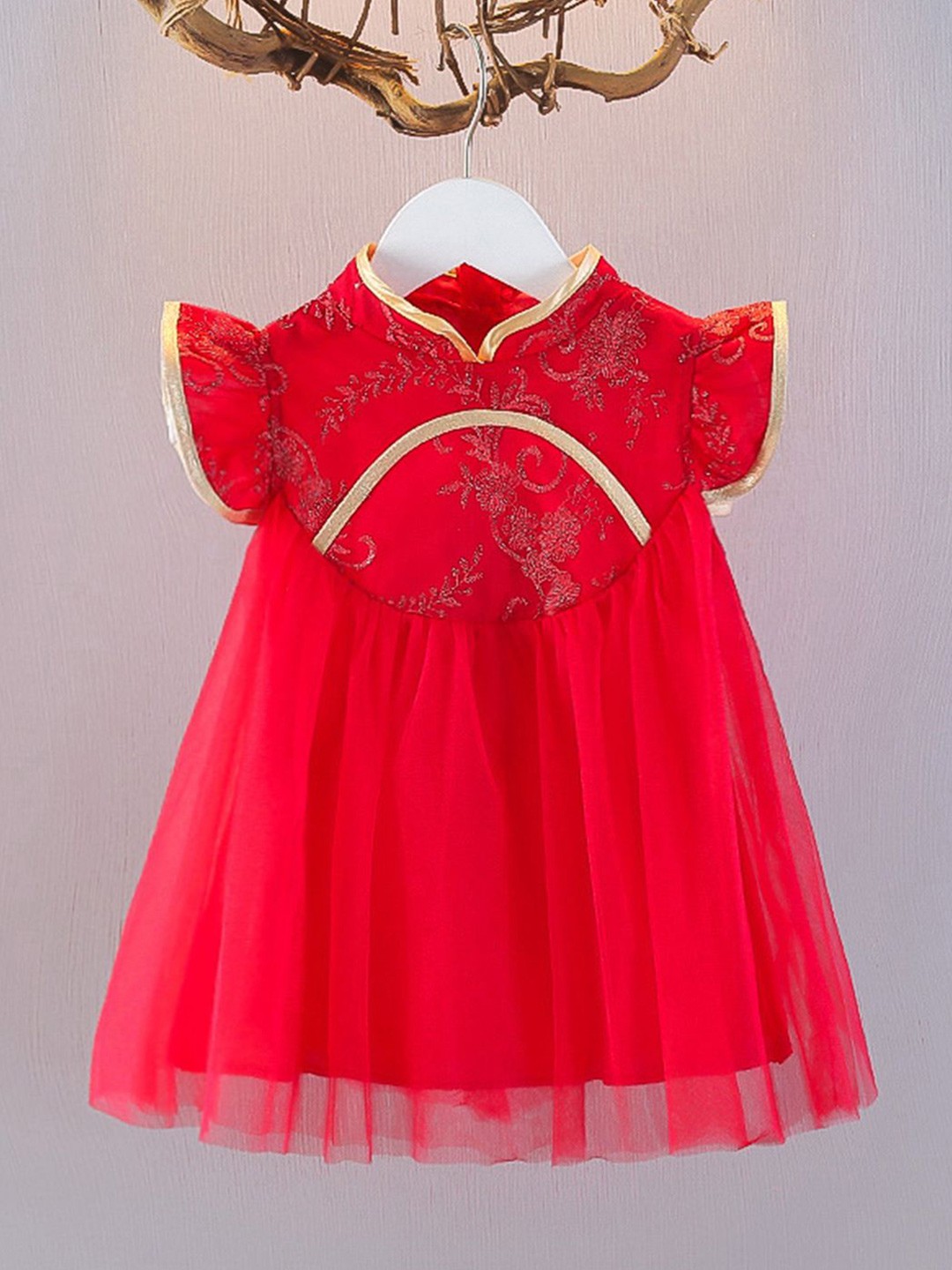 

YK Girls Self Design Cotton Fit & Flare Dress, Red