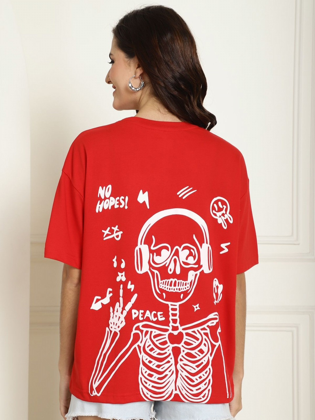 

Dreambe Women Typography Printed Fusion Applique T-shirt, Red