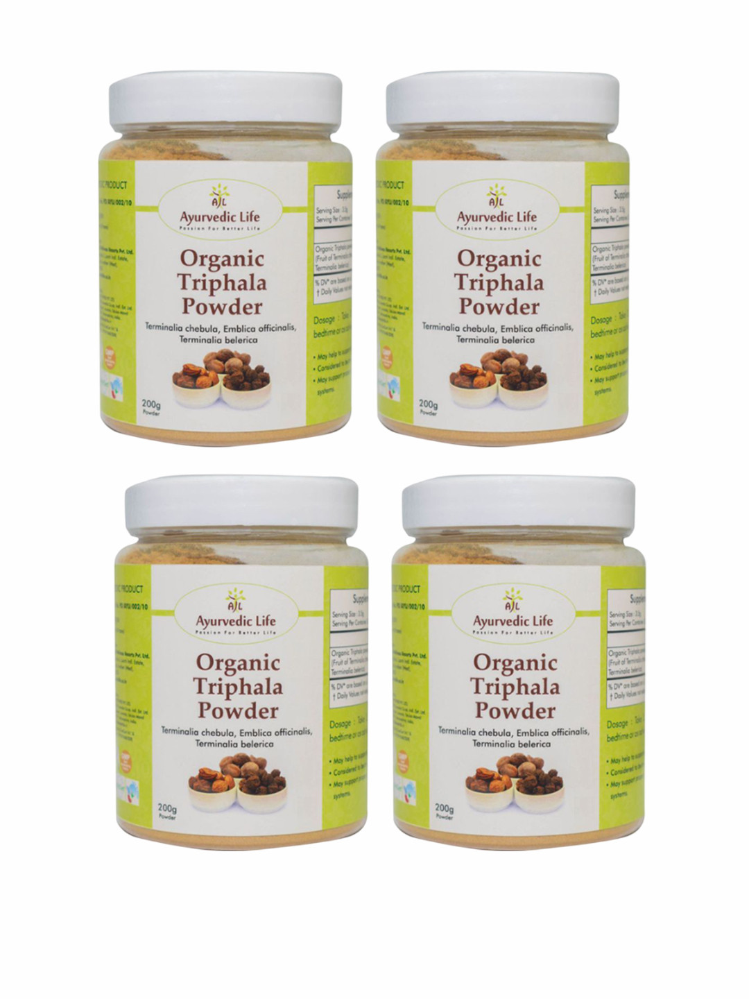 

Ayurvedic Life Set Of 4 Organic Triphala Powder - 200 g Each, Na