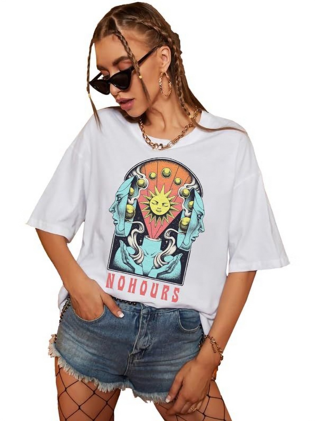 

VLAM Women Printed Applique T-shirt, White