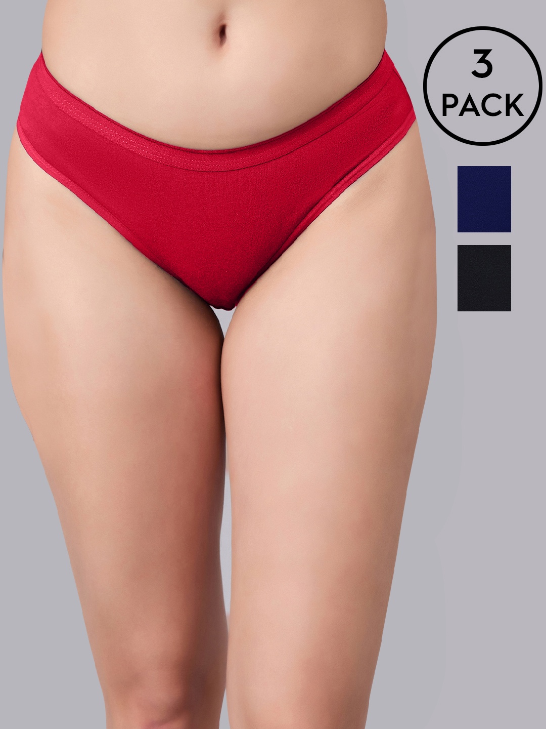 

SIMOH Women Pack Of 3 Mid-Rise Basic Briefs - MB2101_Red_Black_Blue