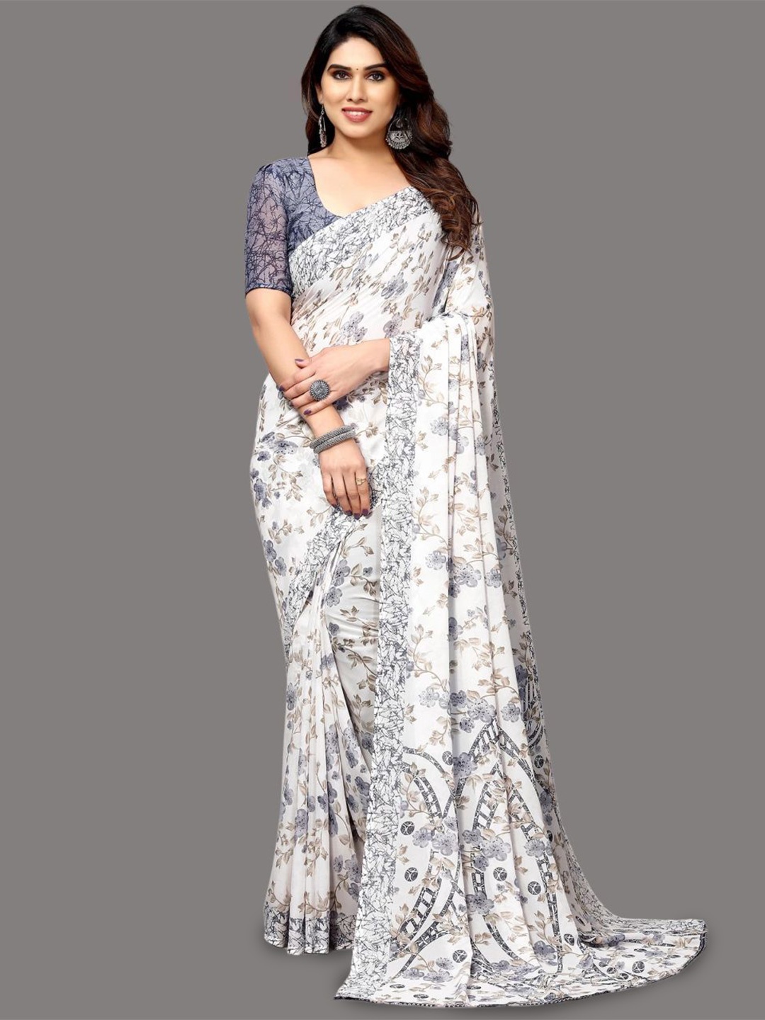 

HERE&NOW Floral Printed Saree, White