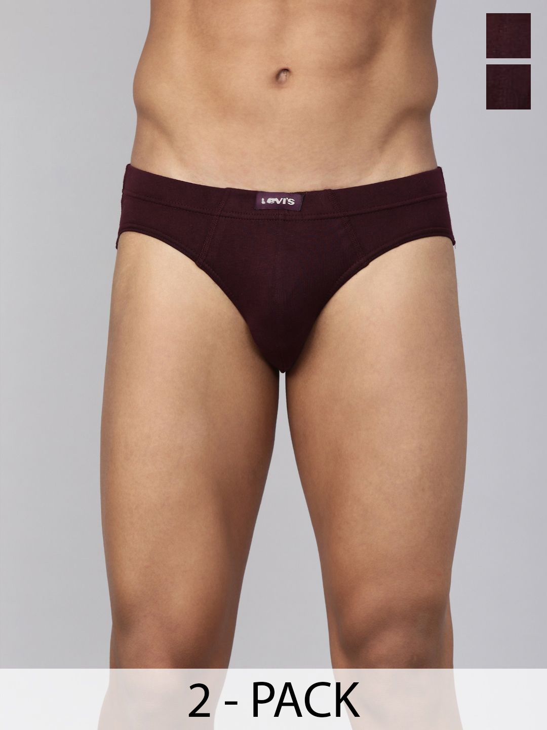 

Levis Men Pack of 2 Solid Pure Cotton Brief with Smartskin Technology, Maroon
