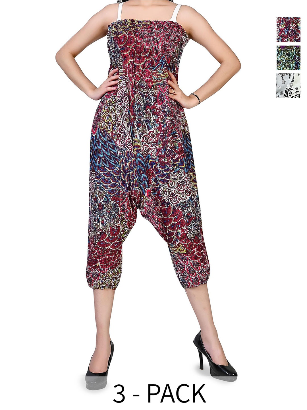 

NarNari Pack Of 3 Printed Mid-Rise Harem Pants, Red
