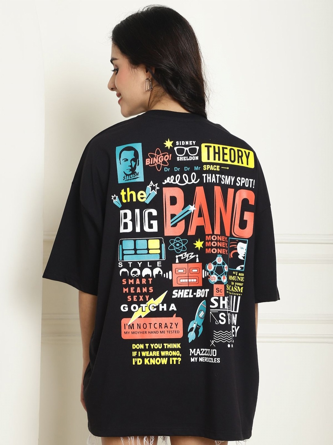 

Dreambe Women Typography Printed Fusion Applique T-shirt, Black