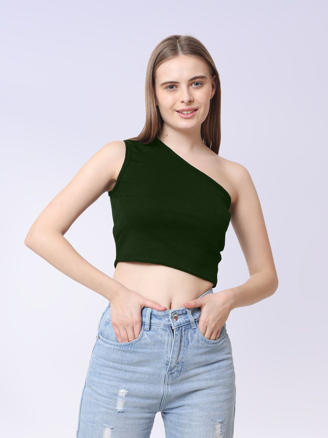 

Sizi Women One Shoulder Tank Crop Top, Green