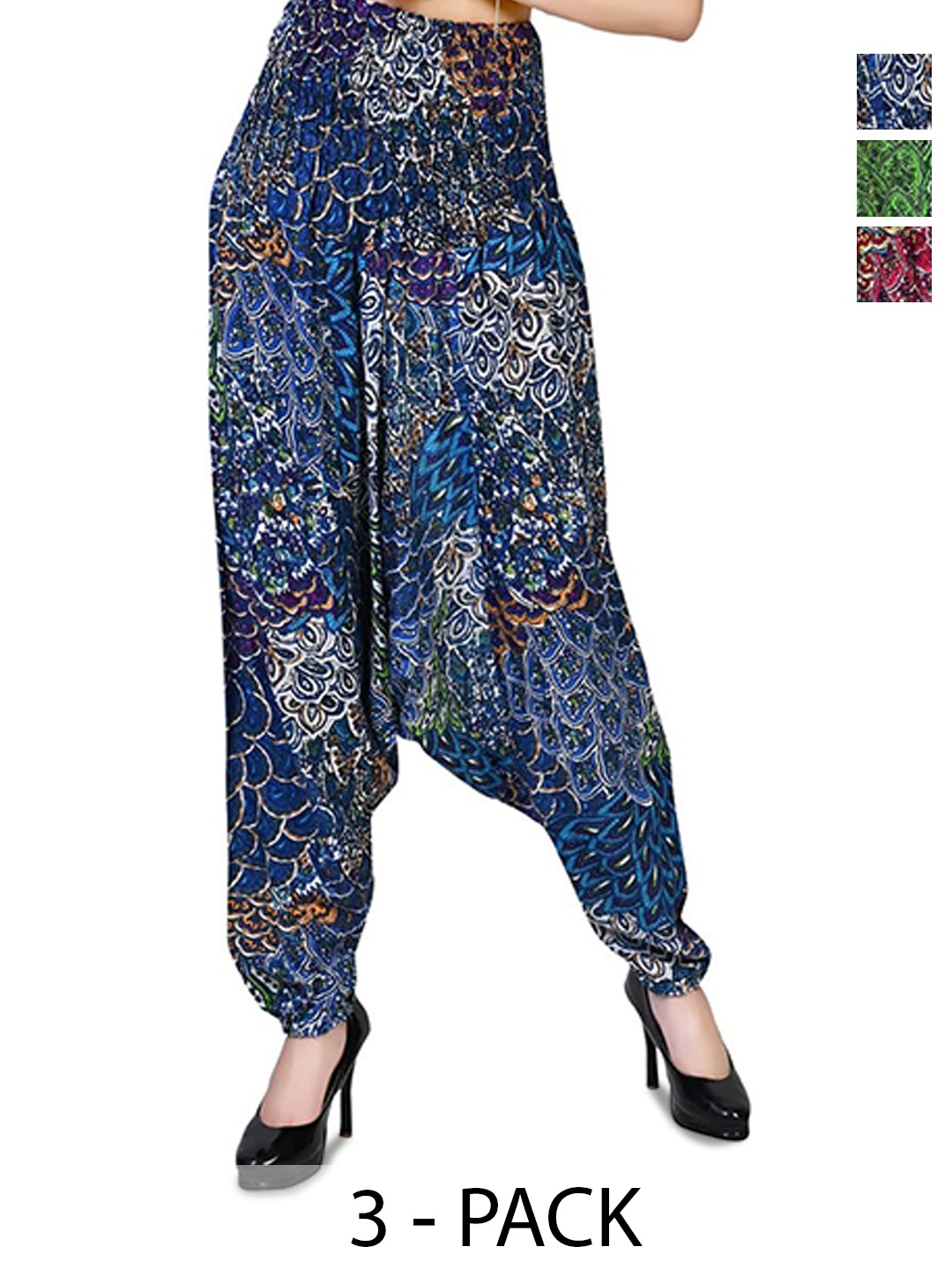 

NarNari Women Pack Of 3 Printed Harem Pants, Blue