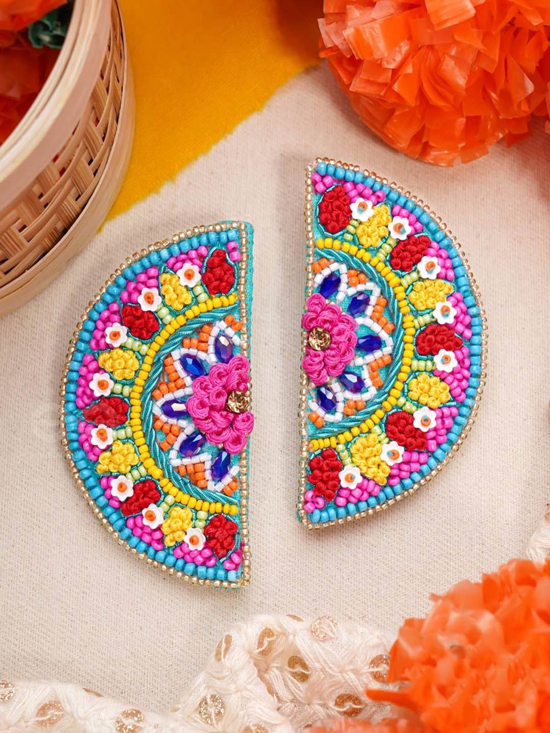 

EVERSTYLISH Sanjoya Stones, Sequins & Resham Embroidered Stud Earrings, Multi