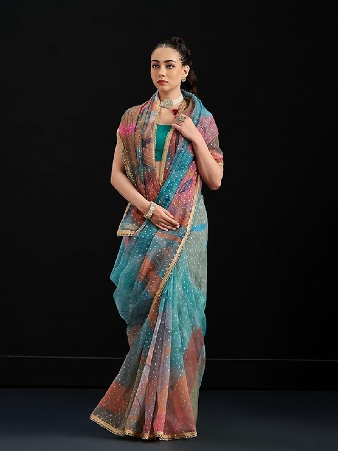 

BW X BUTTERFLY Woven Design Jacquard Butti Embroidery Saree, Blue