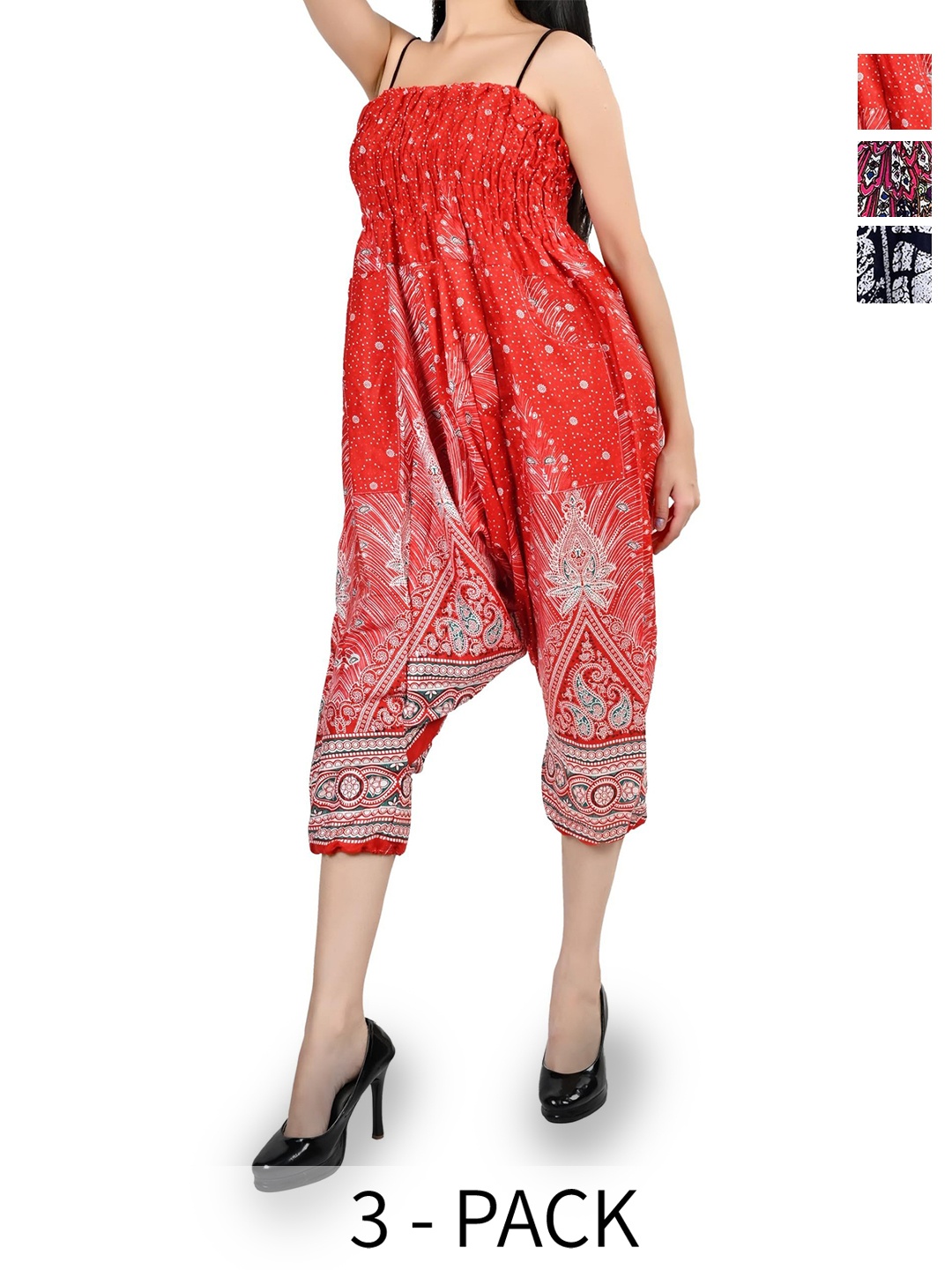 

NarNari Women Pack Of 3 Printed High-Rise Harem Pants, Blue
