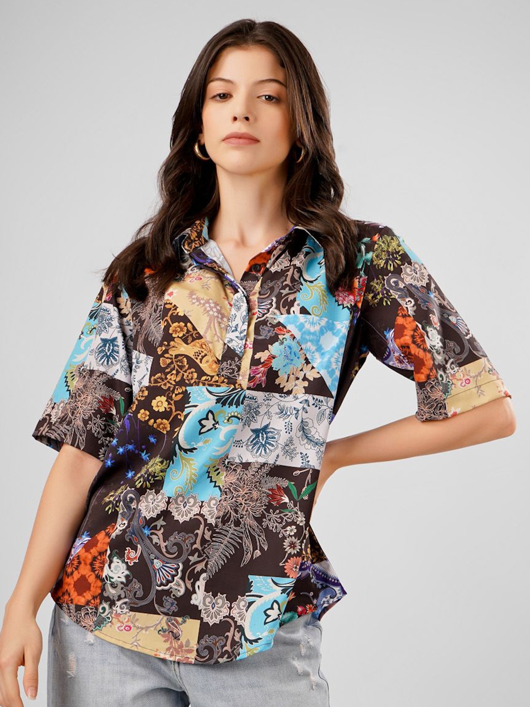 

Sukshat Floral Print Crepe Shirt Style Top, Multi