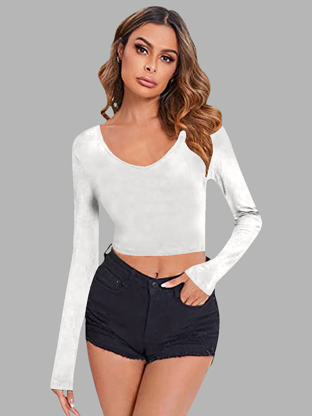 

Dream Beauty Fashion Women V-Neck Fitted Crop Top, White