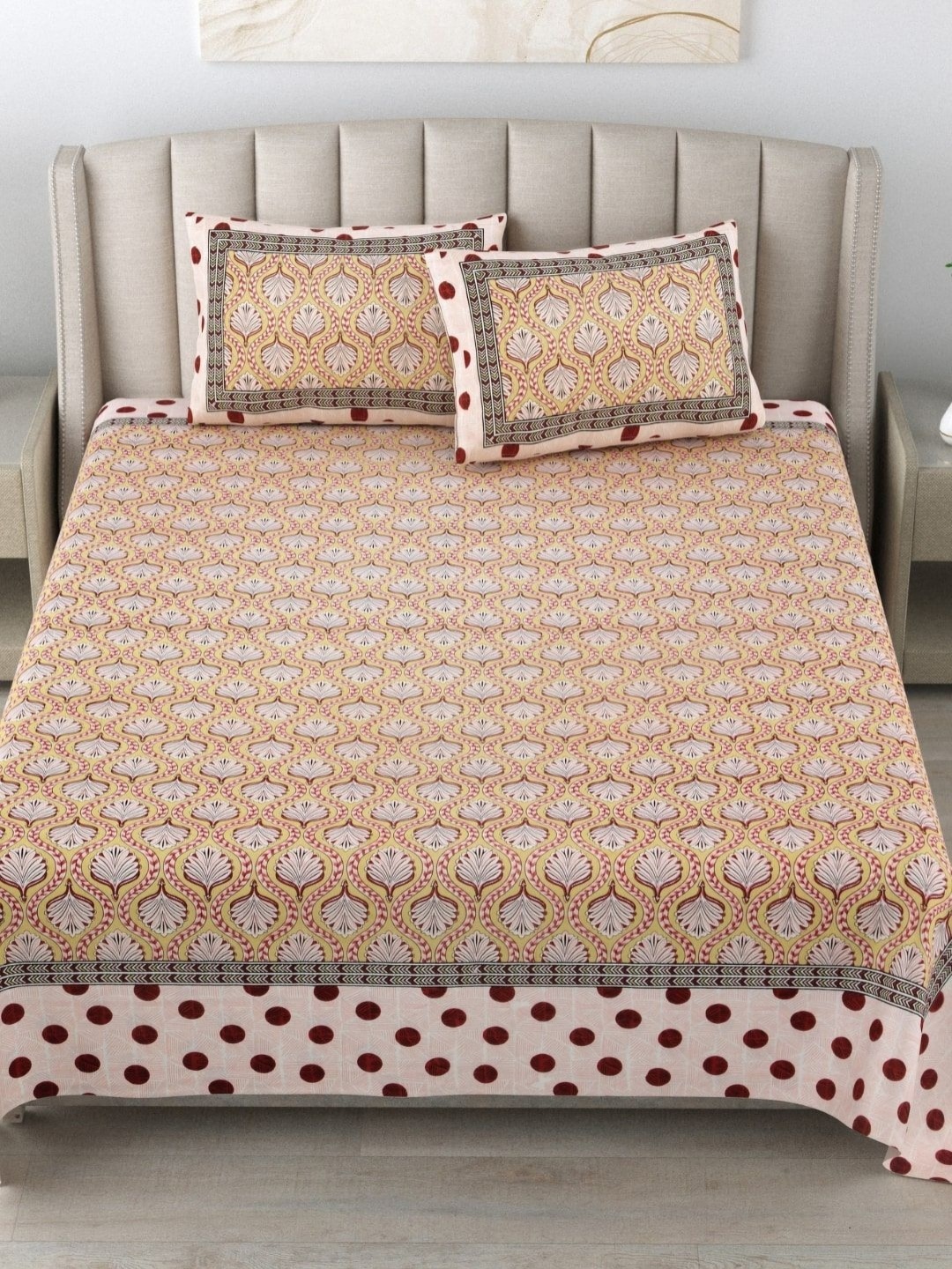 

JAIPUR FABRIC Pink & Brown Floral 180 TC King Bedsheet with 2 Pillow Covers