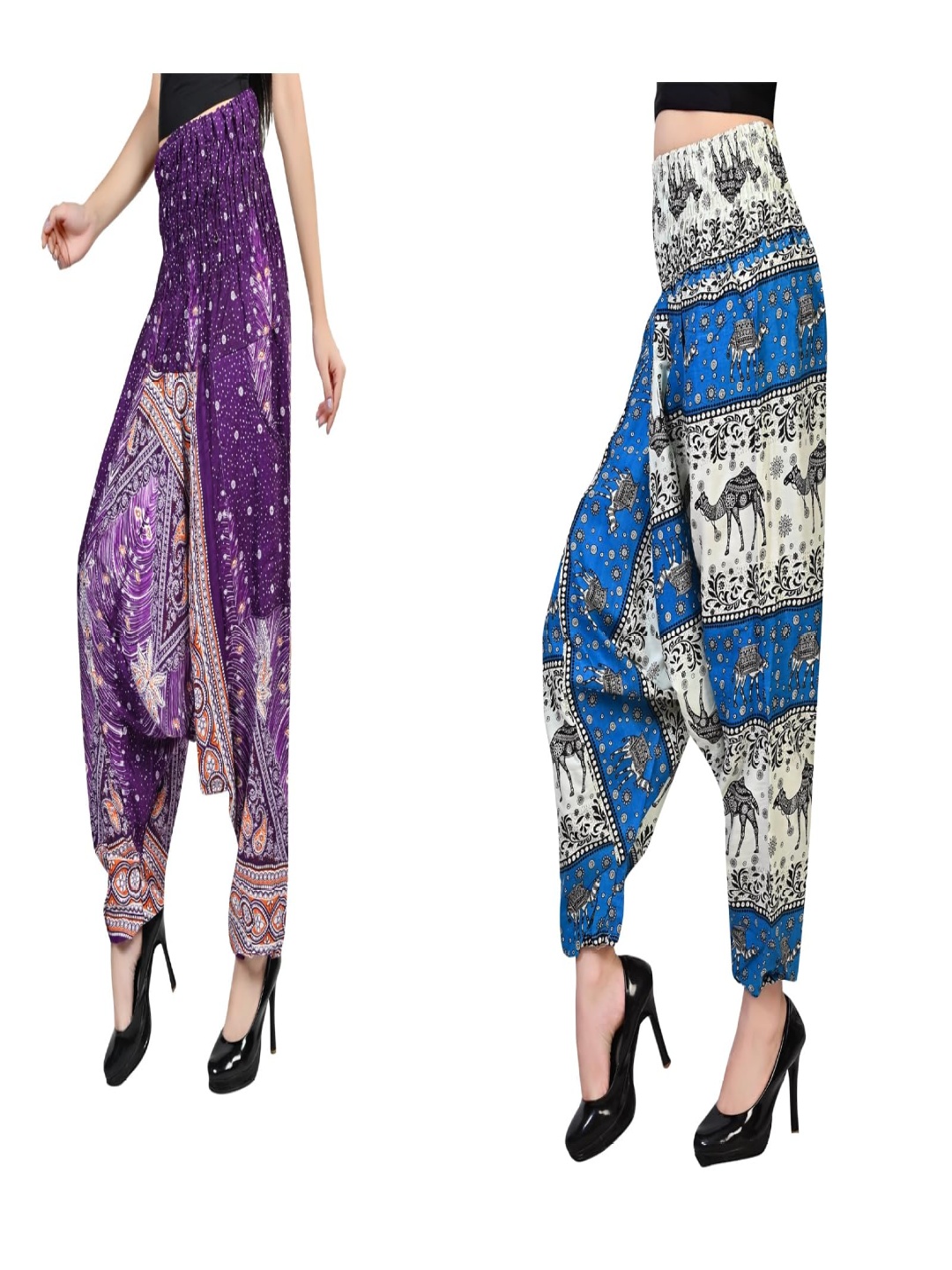 

NarNari Women Pack Of 2 Printed Mid-Rise Harem Pants, Purple
