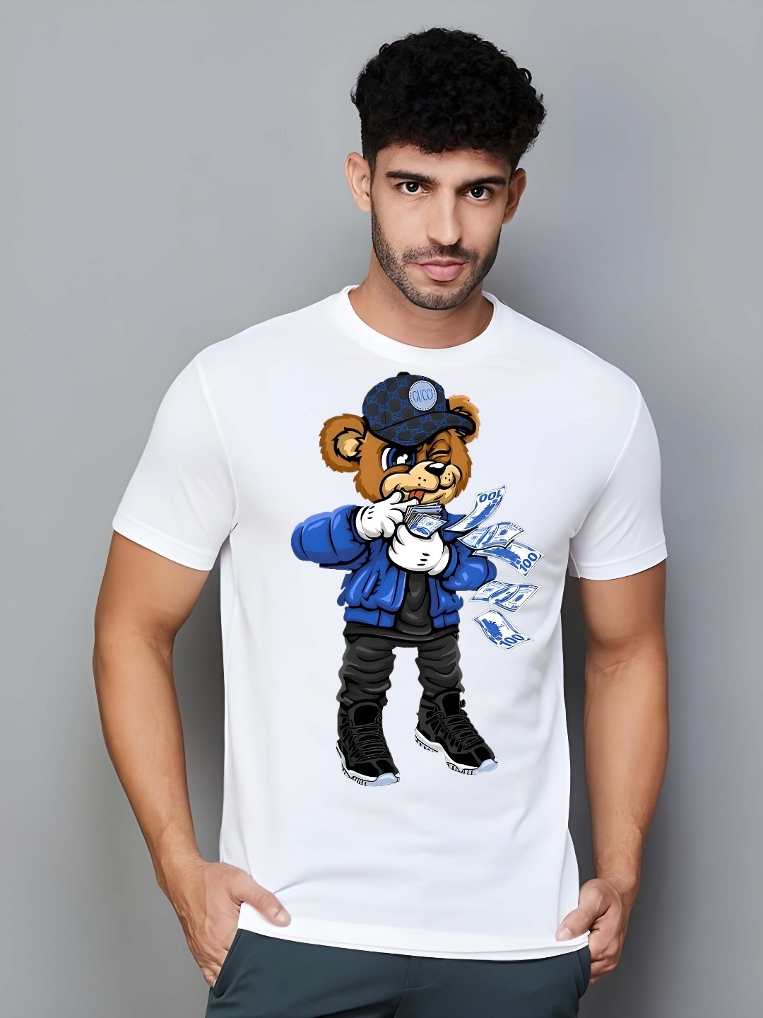 

Krimmple Men Graphic Printed Round Neck Cotton T-shirt, White