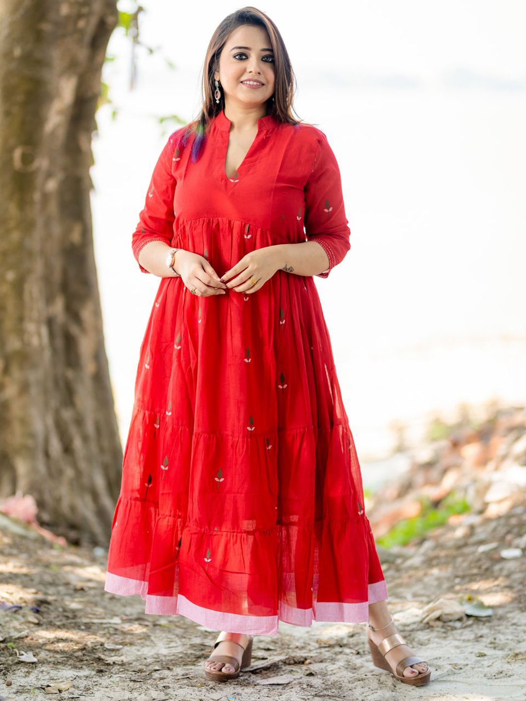 

ANAIYAH Sindoori Jamdani Tier Dress, Red