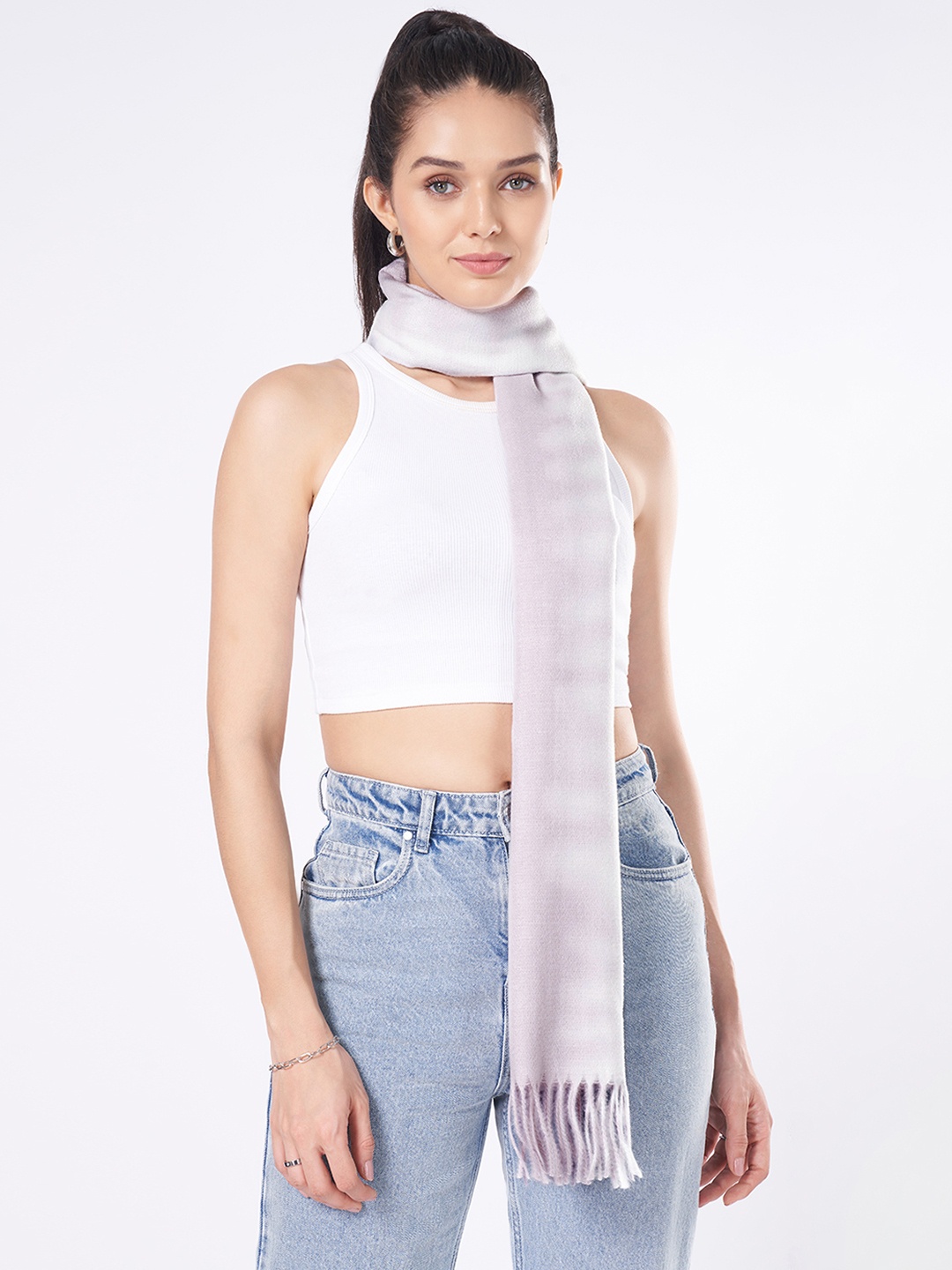 

Forever Glam by Pantaloons Women Checked Cotton Mufflers, Lavender