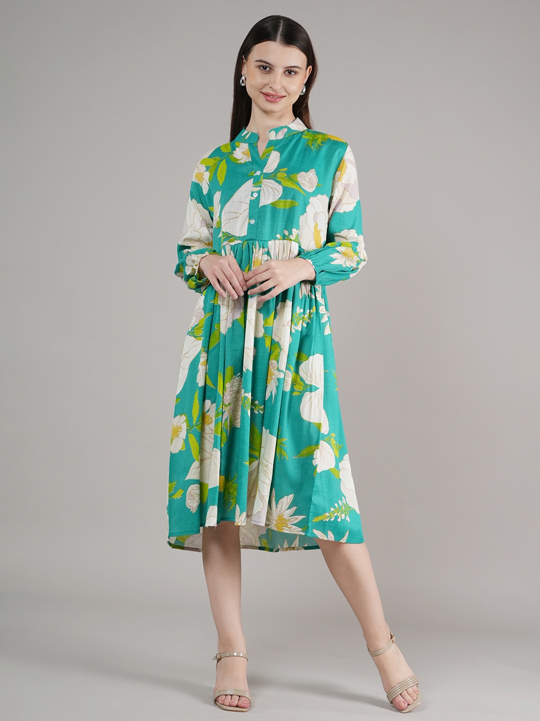 

BAESD Women Floral Printed Fit & Flare Midi Dress, Green