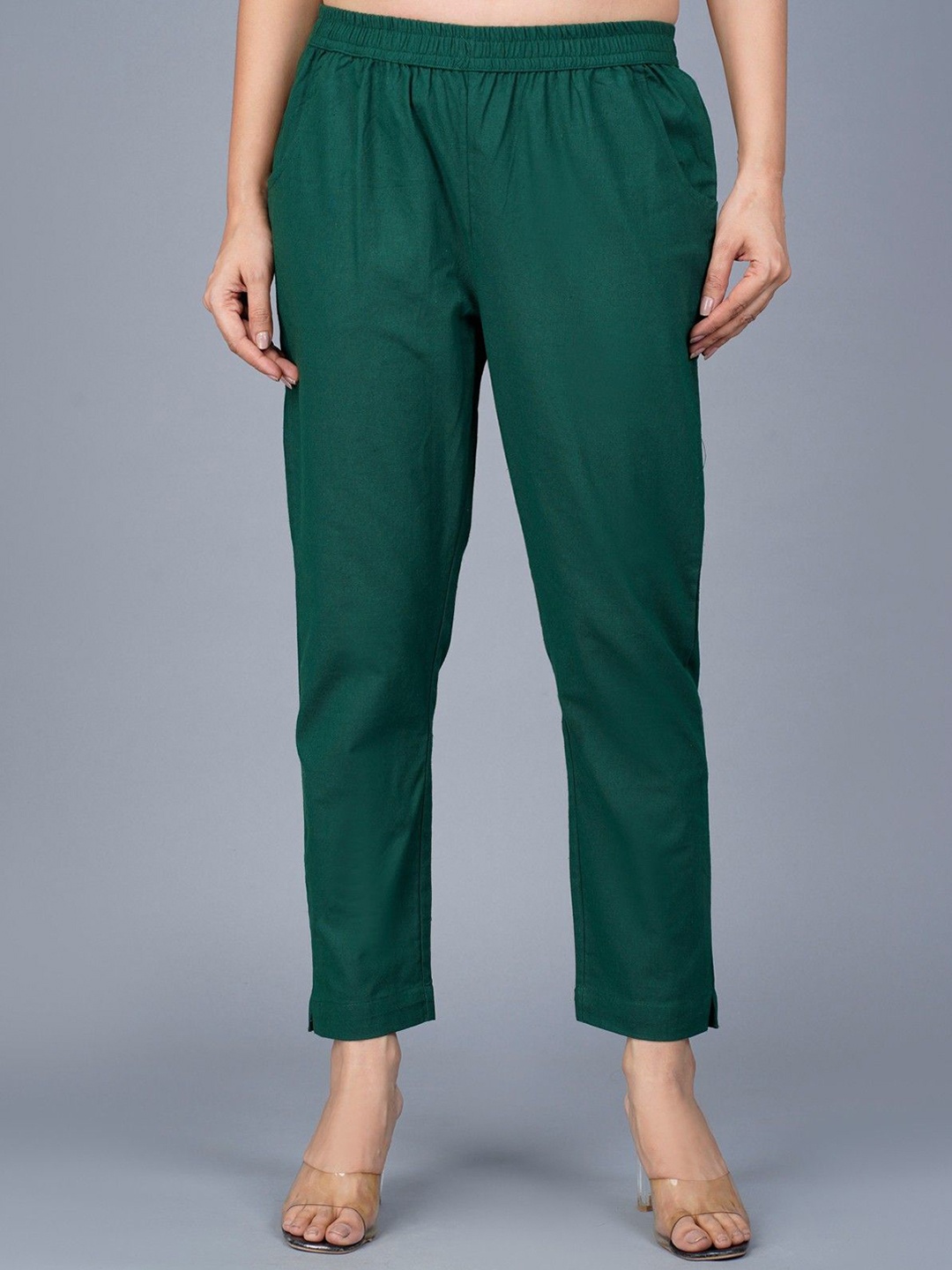 

GiftyBasket Women Mid-Rise Slip-On Peg Trousers, Green