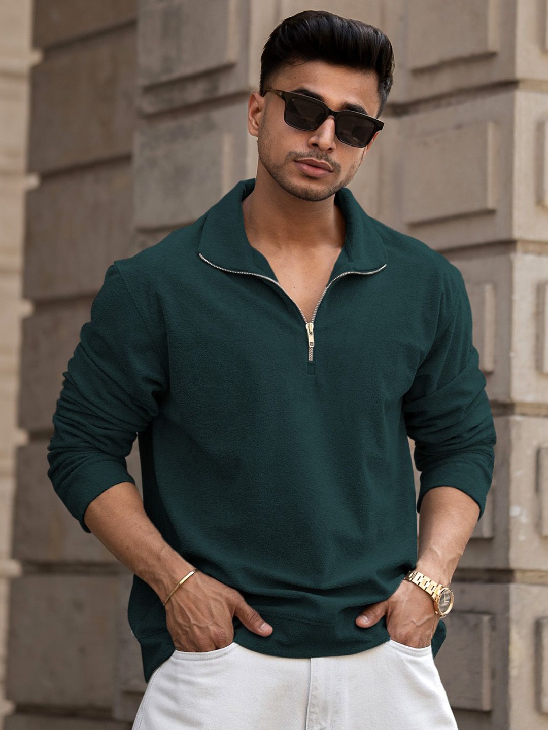 

Powerlook Men Solid Polo Collar Cotton T-shirt, Green