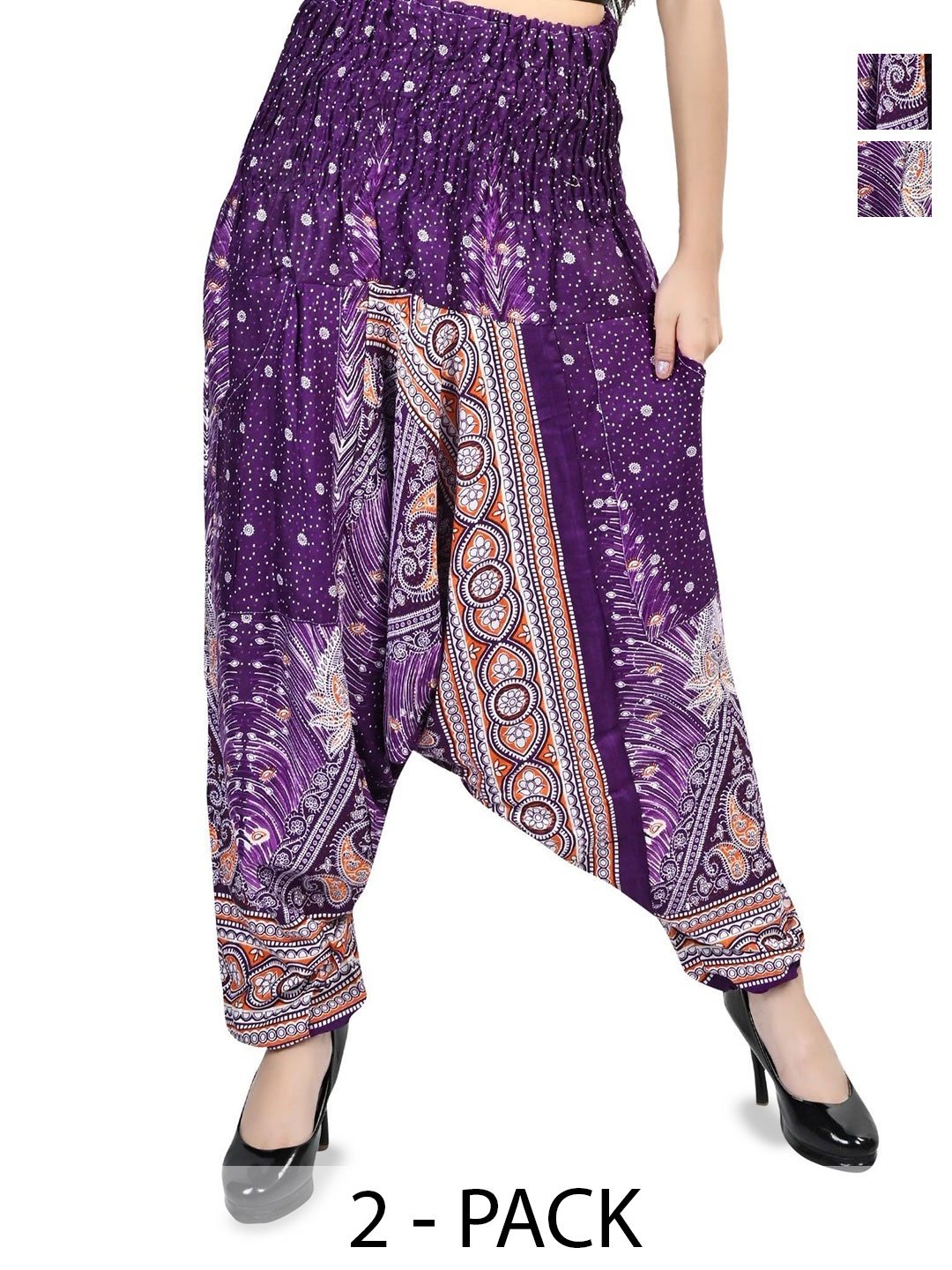 

NarNari Women Ethnic Motifs Pack Of 2 Printed Mid-Rise Harem Pants, Purple