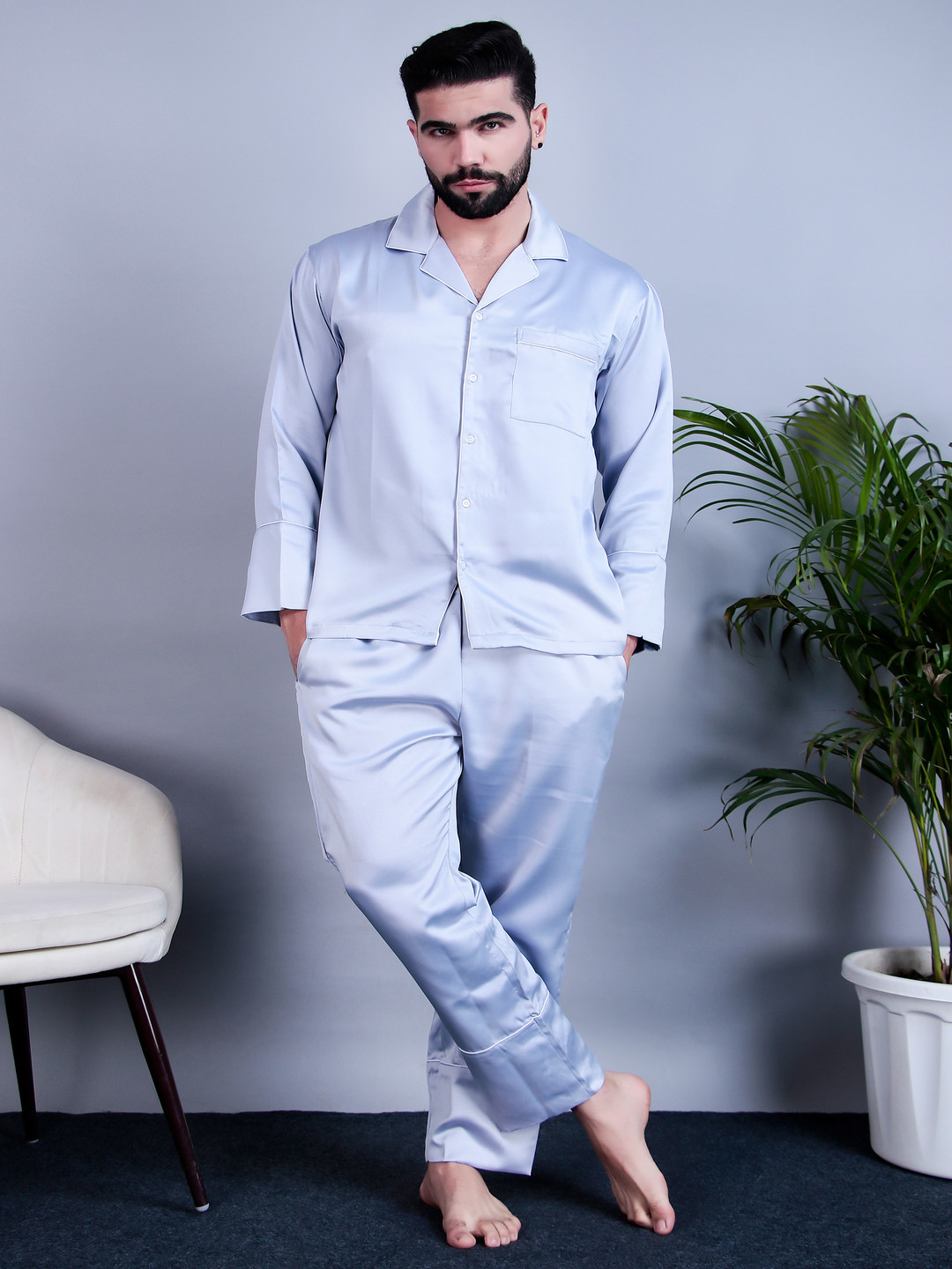

Bella Babe by SK Satin Nightsuit for Men, Blue