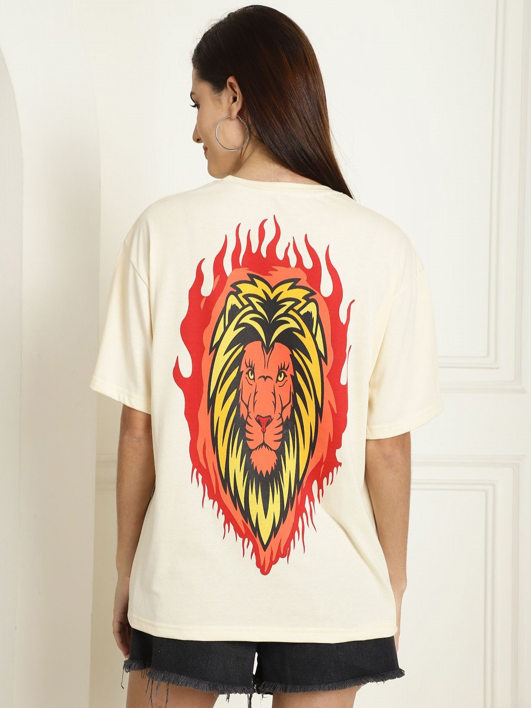 

Dreambe Women Typography Printed Fusion Applique T-shirt, Beige