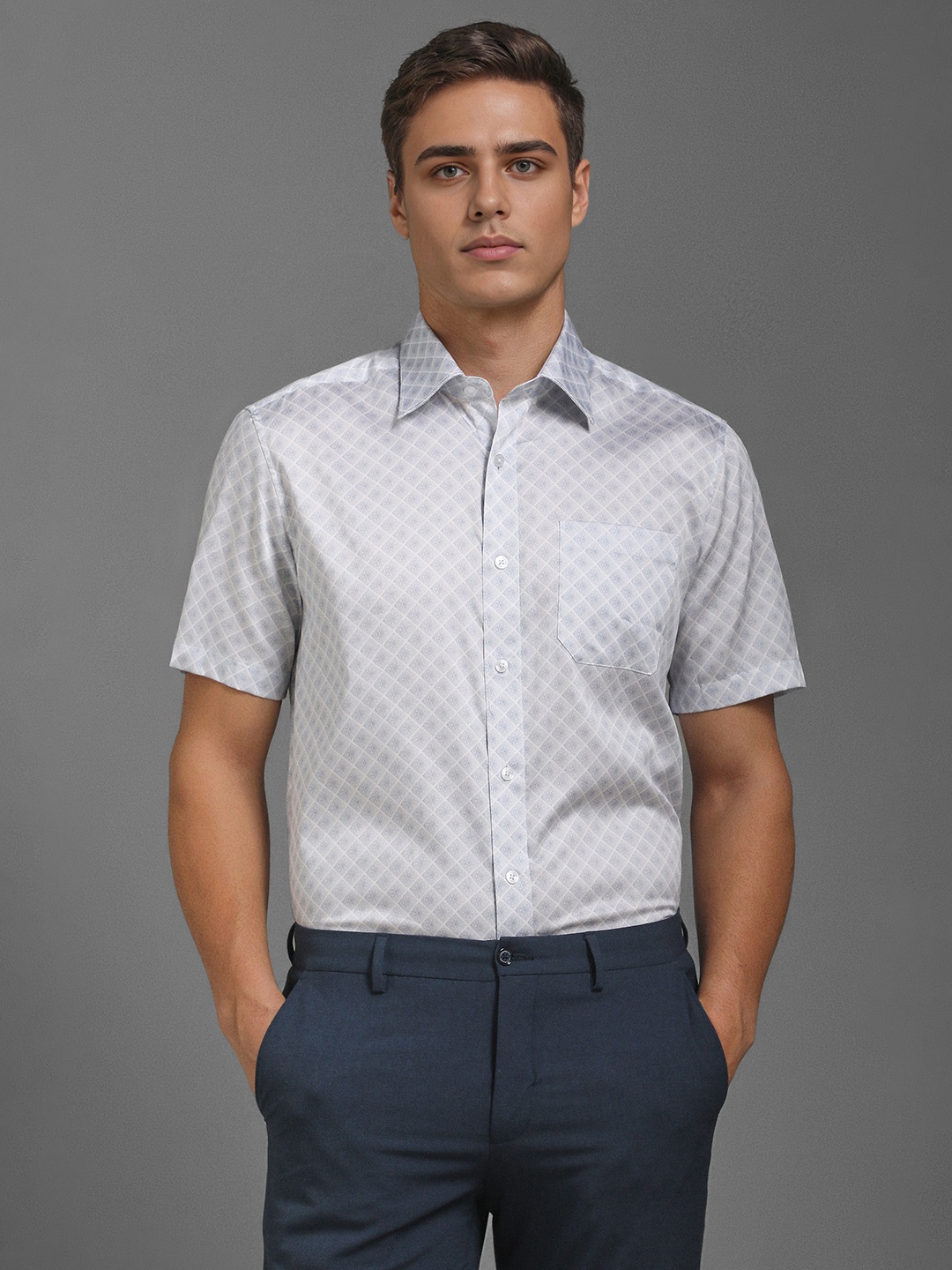 

Louis Philippe Men Classic Fit Spread Collar Floral Printed Cotton Formal Shirt, Blue
