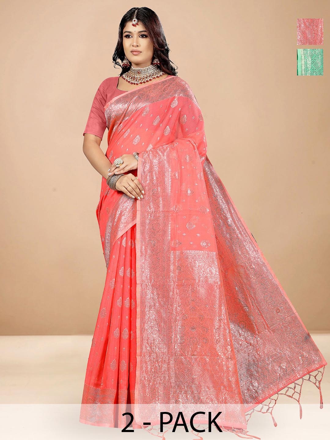 

Anouk Rustic Woven Design Zari Chanderi Saree, Peach