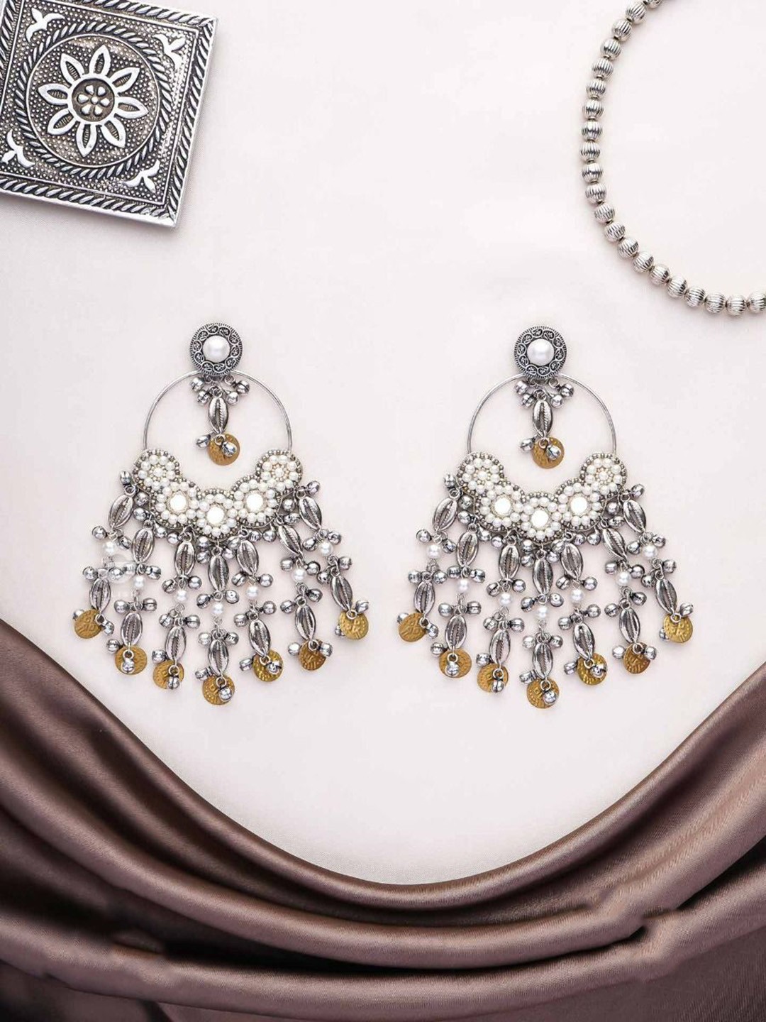 

EVERSTYLISH Sanjoya Shells, Beads & Coins Embroidered Earrings, Multi