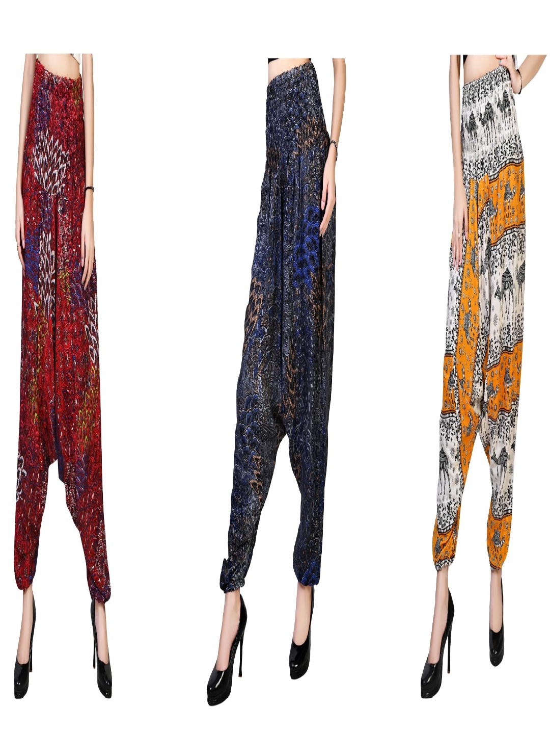 

NarNari Women Pack Of 3 Printed Mid-Rise Harem Pants, Maroon