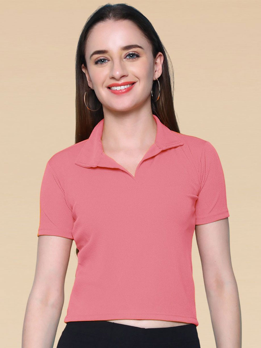 

SZN Shirt Style Crop Top, Pink