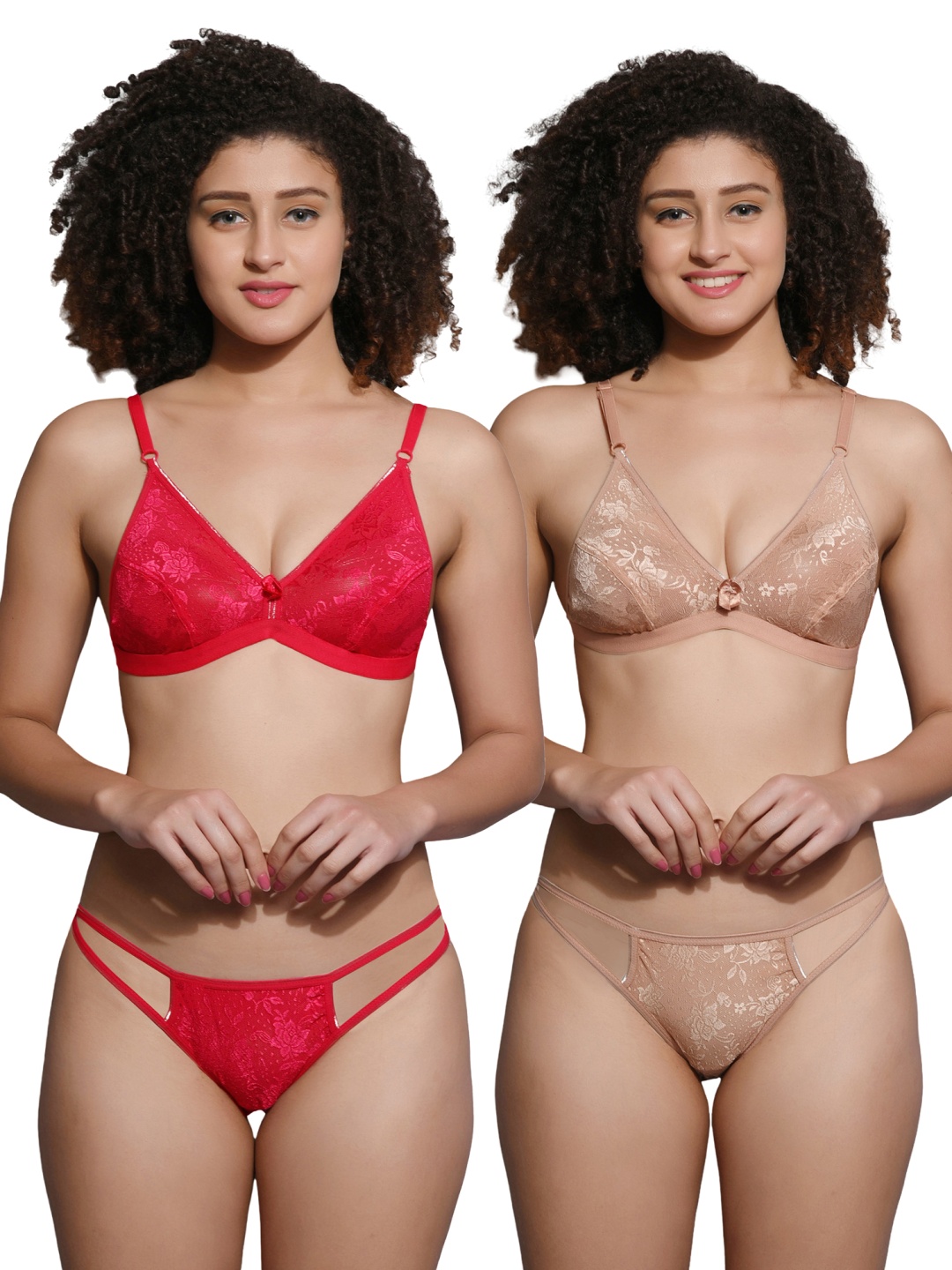 

chia fashions Pack Of 2 Non Padded Lingerie Set, Red