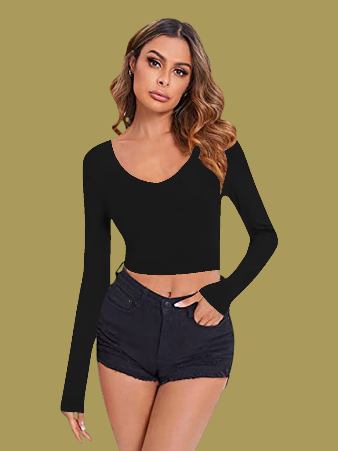 

Dream Beauty Fashion Women V-Neck Fitted Crop Top, Black