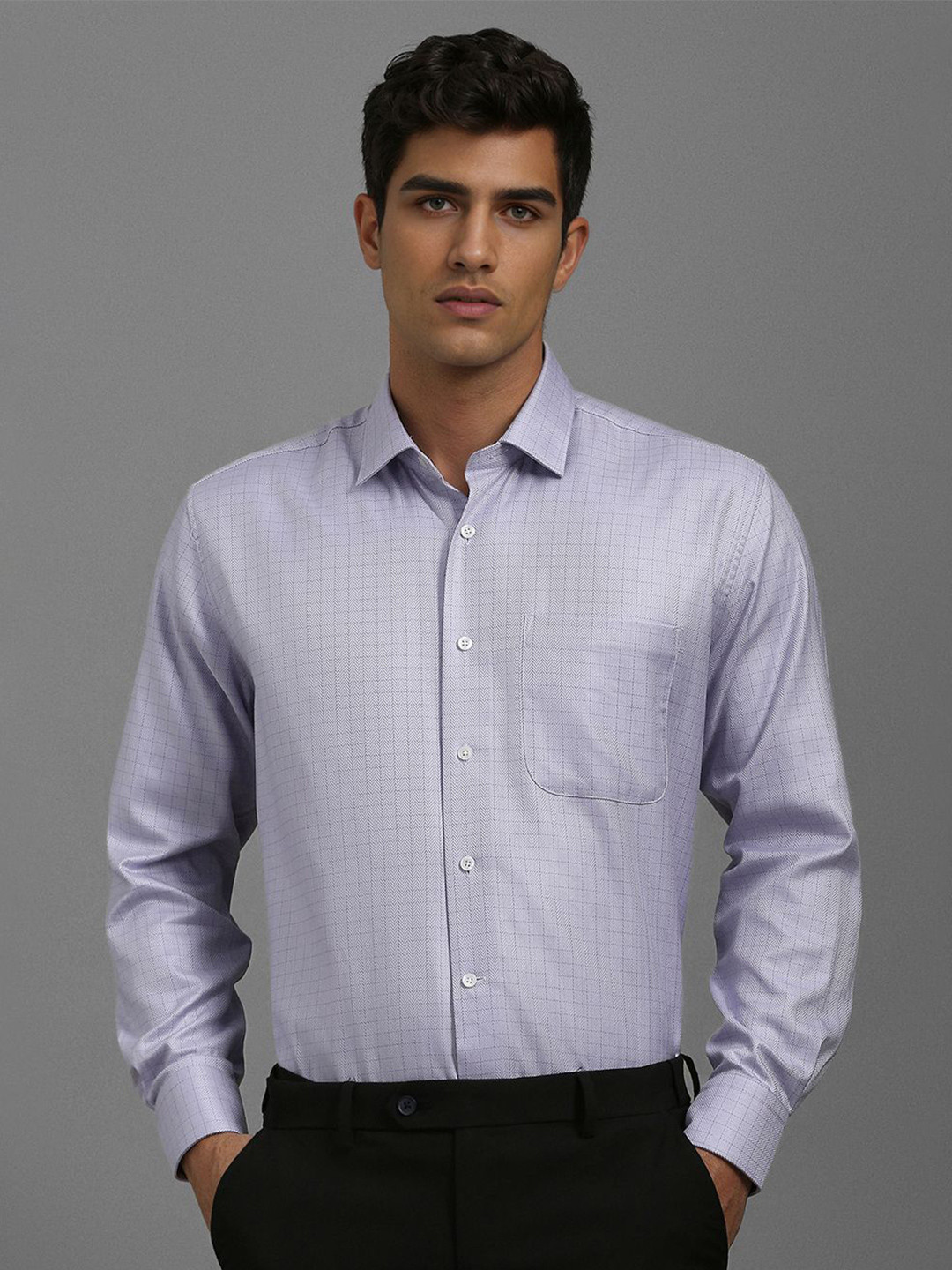 

Luxure by Louis Philippe Men Classic Fit Spread Collar Checked Cotton Formal Shirt, Lavender