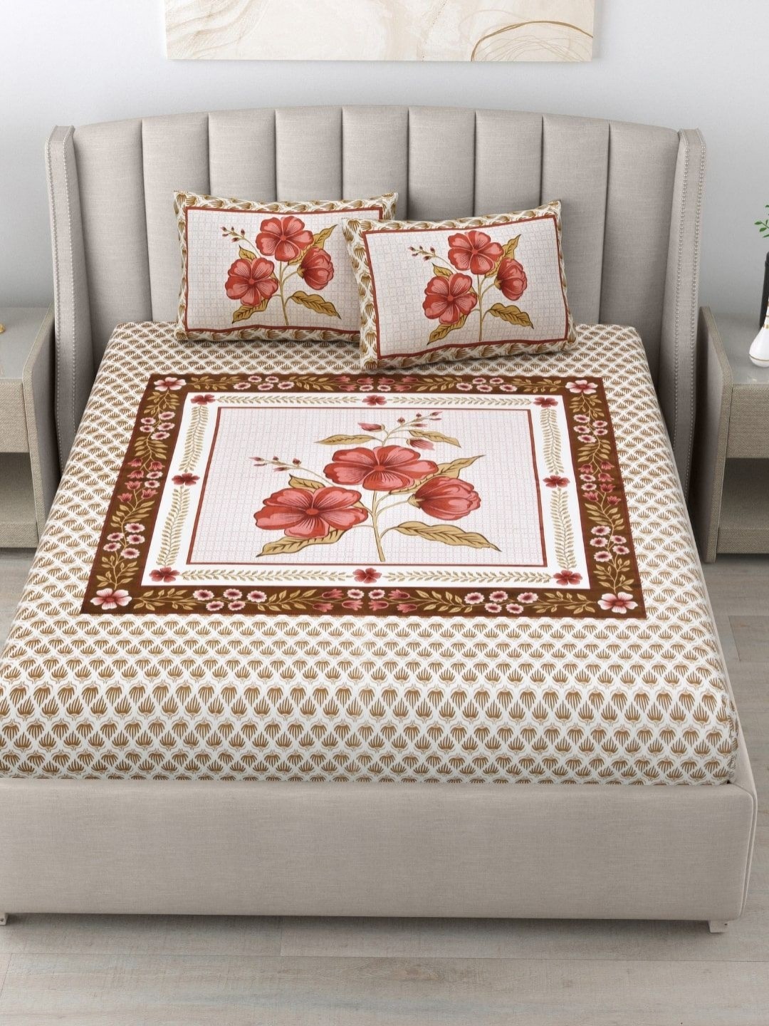 

JAIPUR FABRIC Red 180 TC King Bedsheet with 2 Pillow Covers, White