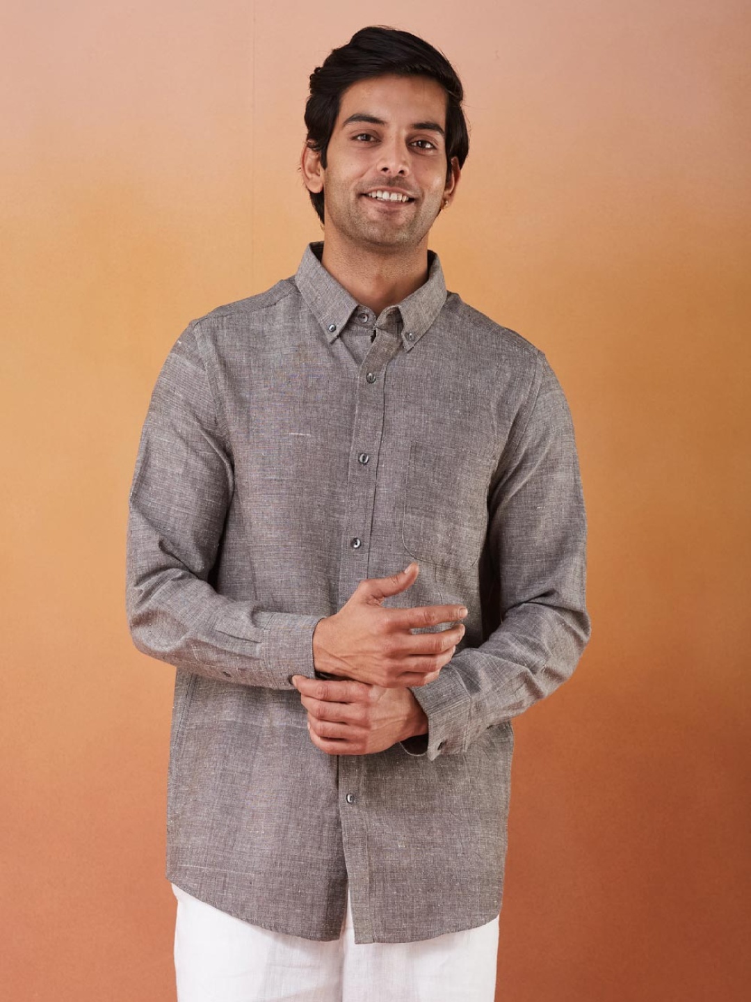 

Fabindia Men Relaxed Fit Button-Down Collar Solid Cotton Casual Shirt, Grey