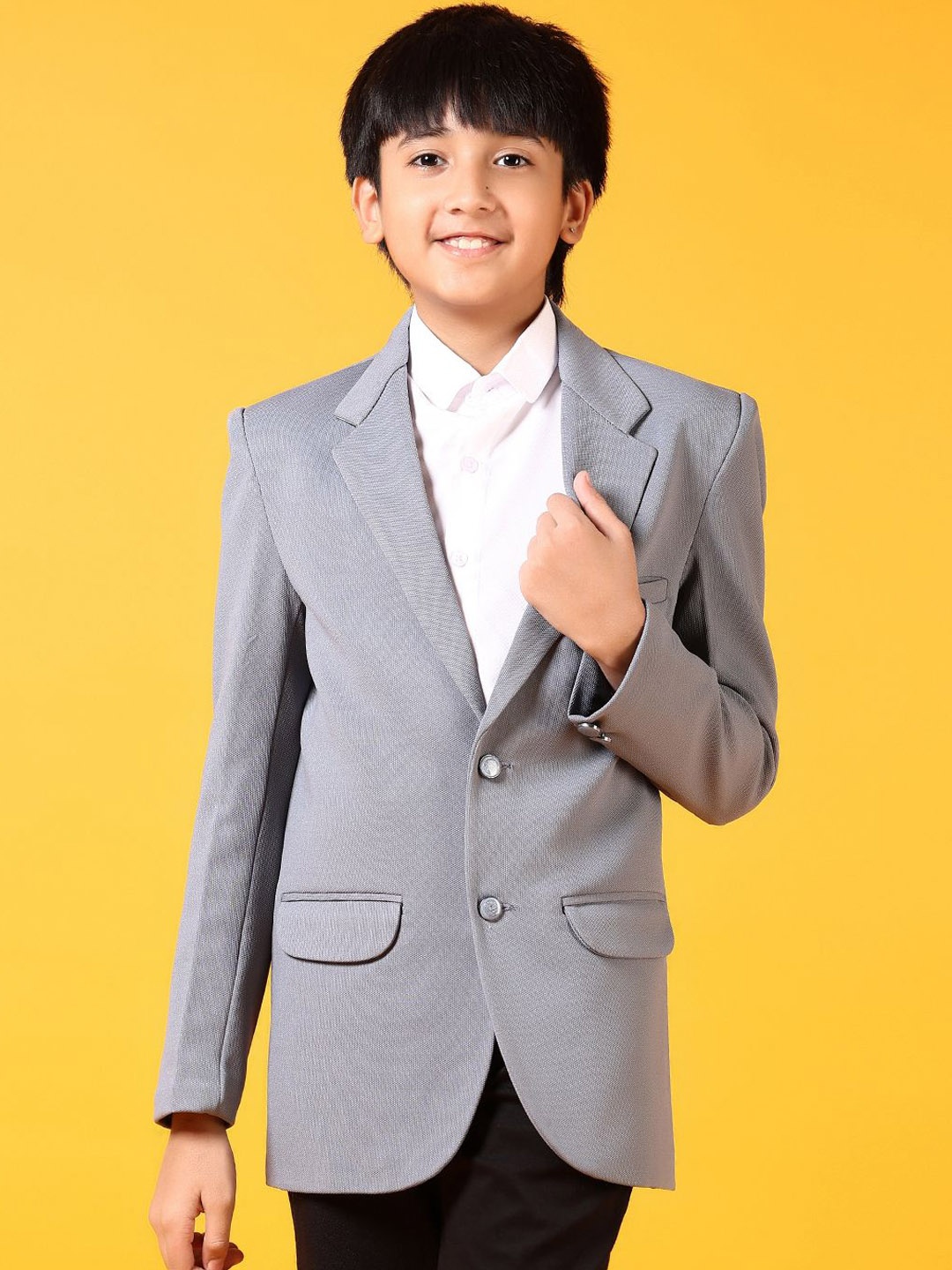 

V-Mart Boys Cotton Notched Lapel Single Breasted Formal Blazer, Grey