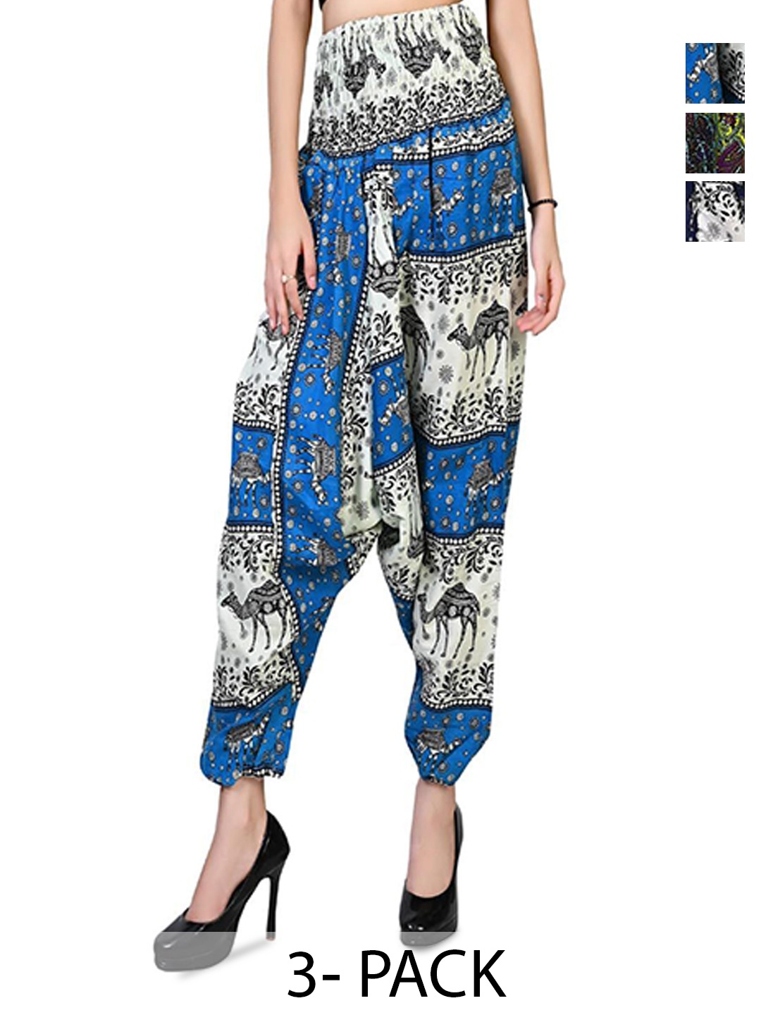 

NarNari Pack Of 3 Women Printed High-Rise Harem Pants, Blue