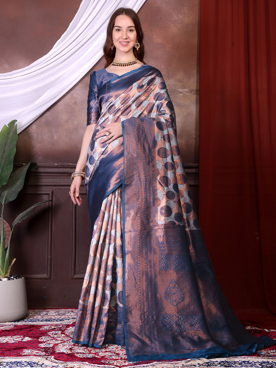 

ANJAVI FASHION Woven Design Zari Pure Silk Banarasi Saree, Brown