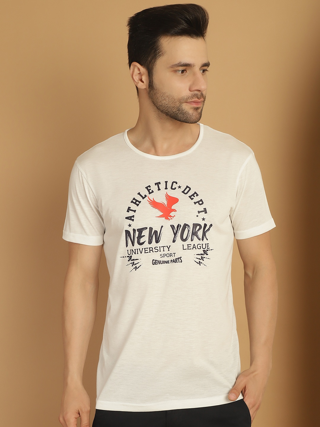 

VIMAL JONNEY Men Pack Of 3 Typography Printed Round Neck Cotton T-shirts, White