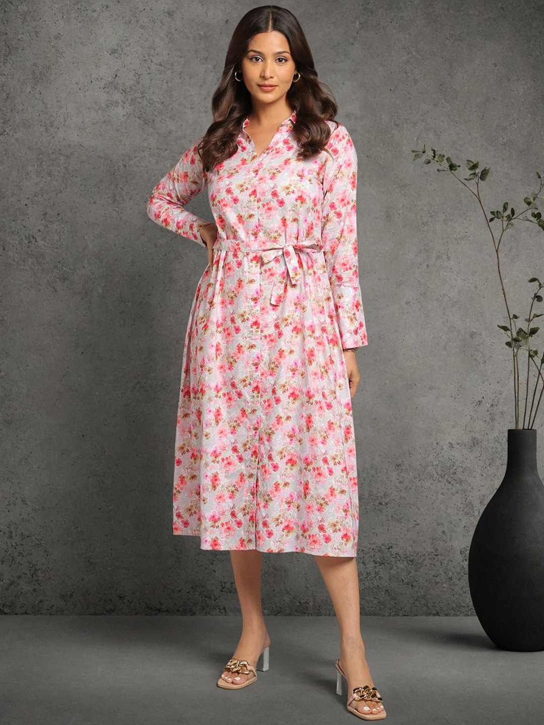

Tissu Women Floral Printed Cotton Fit & Flare Ethnic Dresses, Pink
