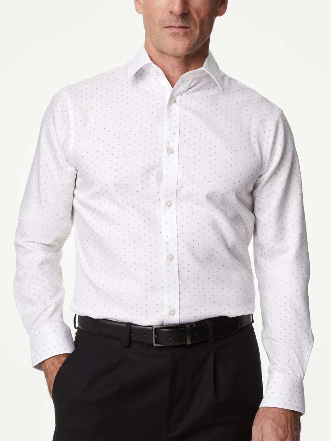 

Marks & Spencer Men Spread Collar Micro Ditsy Printed Cotton Casual Shirt, White