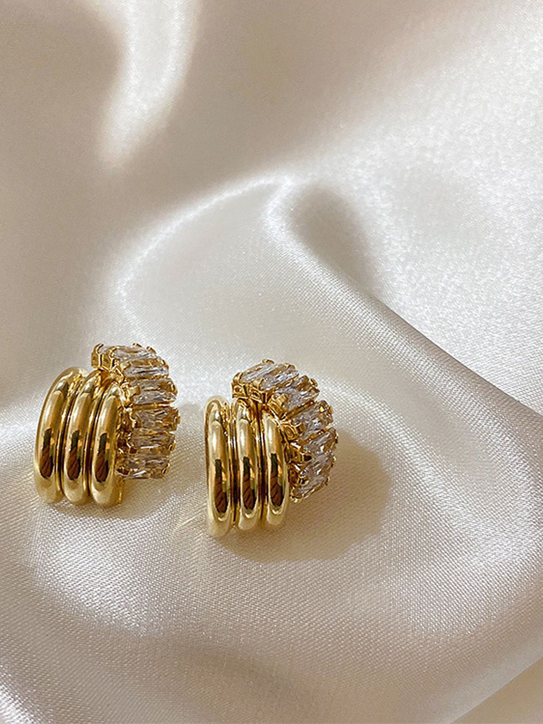 

Just Lil Things Artificial Stones Studded Contemporary Shaped Studs, Gold