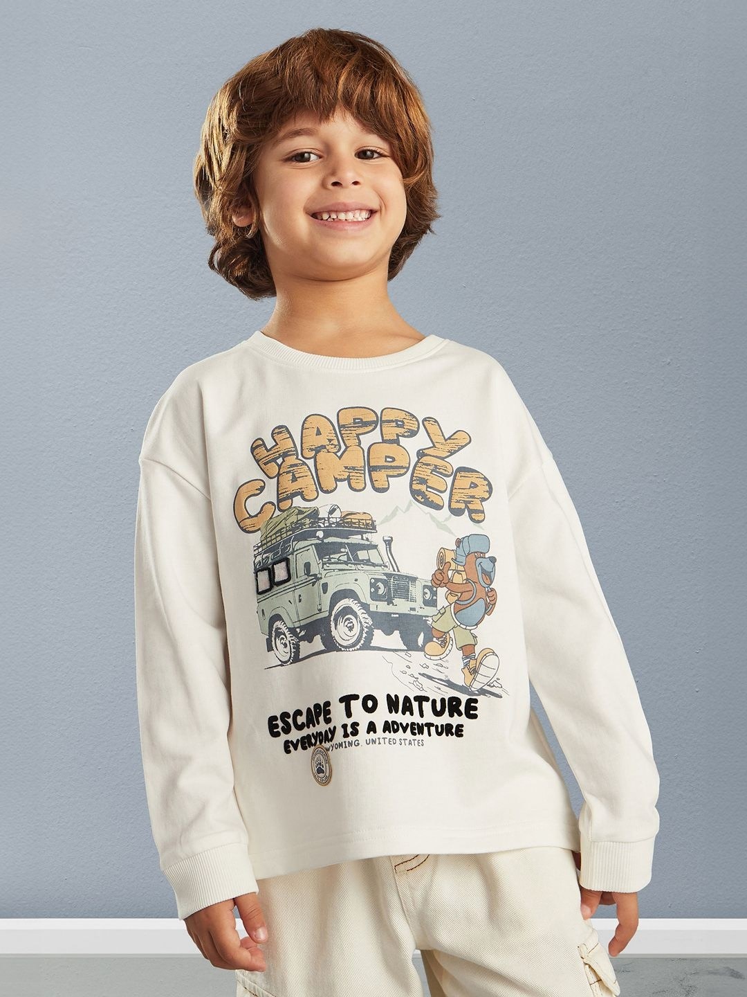 

max Boys Typography Printed Raw Edge T-shirt, White