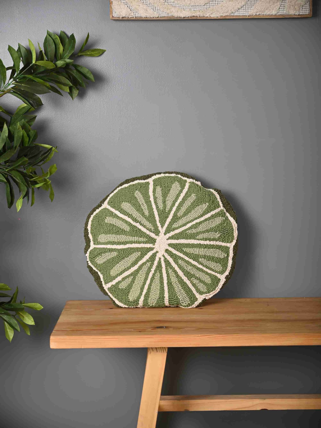

SANSKRUTIHOMES Green & Beige Embroidered Cotton Round Cushion Cover