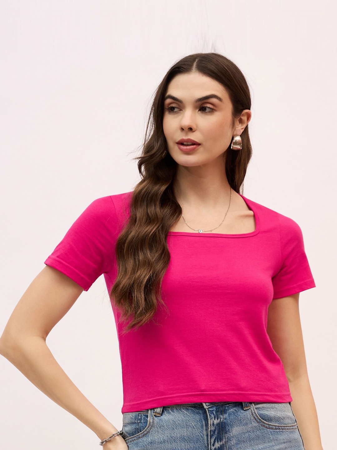 

DressBerry Women V-Neck Applique T-shirt, Fuchsia