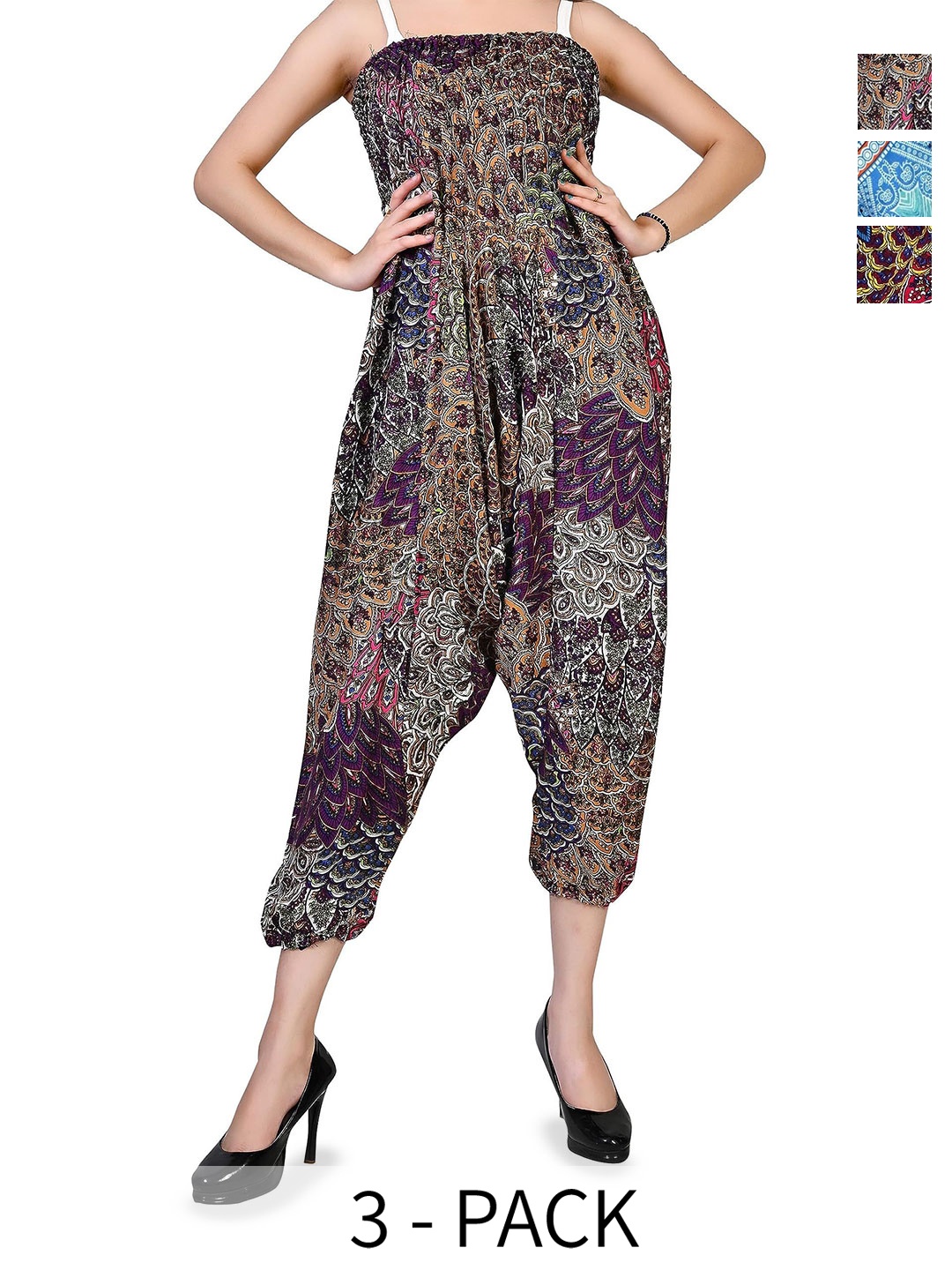 

NarNari Women Pack Of 3 Printed Harem Pants, Maroon