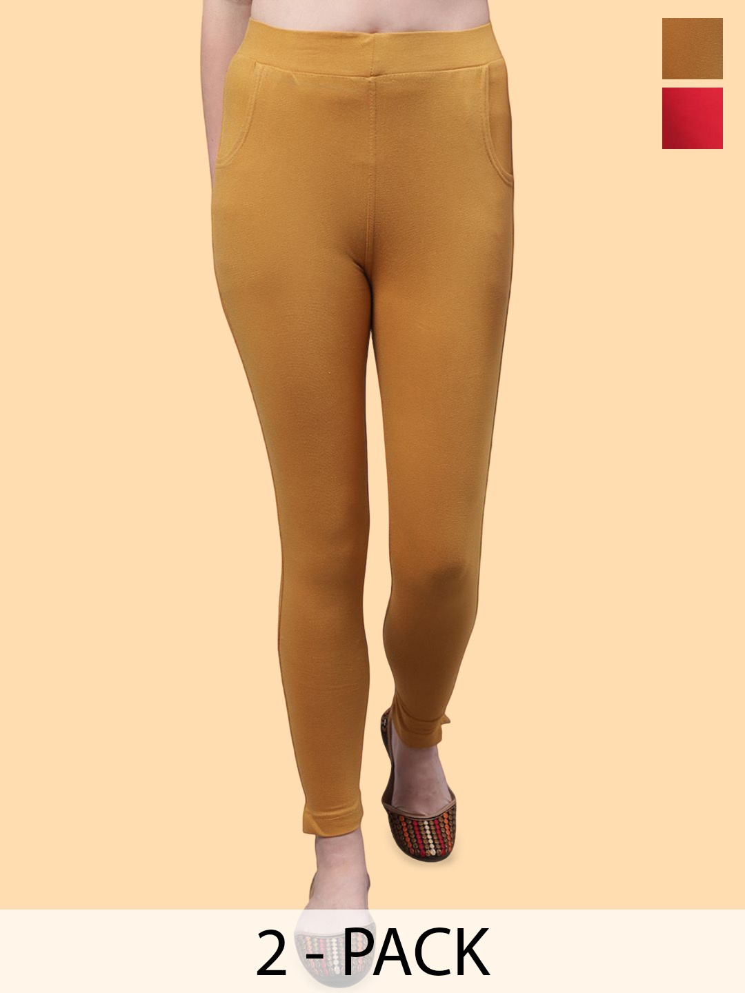 

Valles365 by S.C. Plus Size Pack Of 2 Women Cotton Ankle-Length Leggings, Red